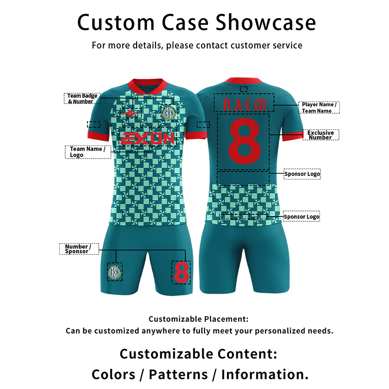 Geometric Emerald Mosaic Soccer Shirt with Crimson Accents